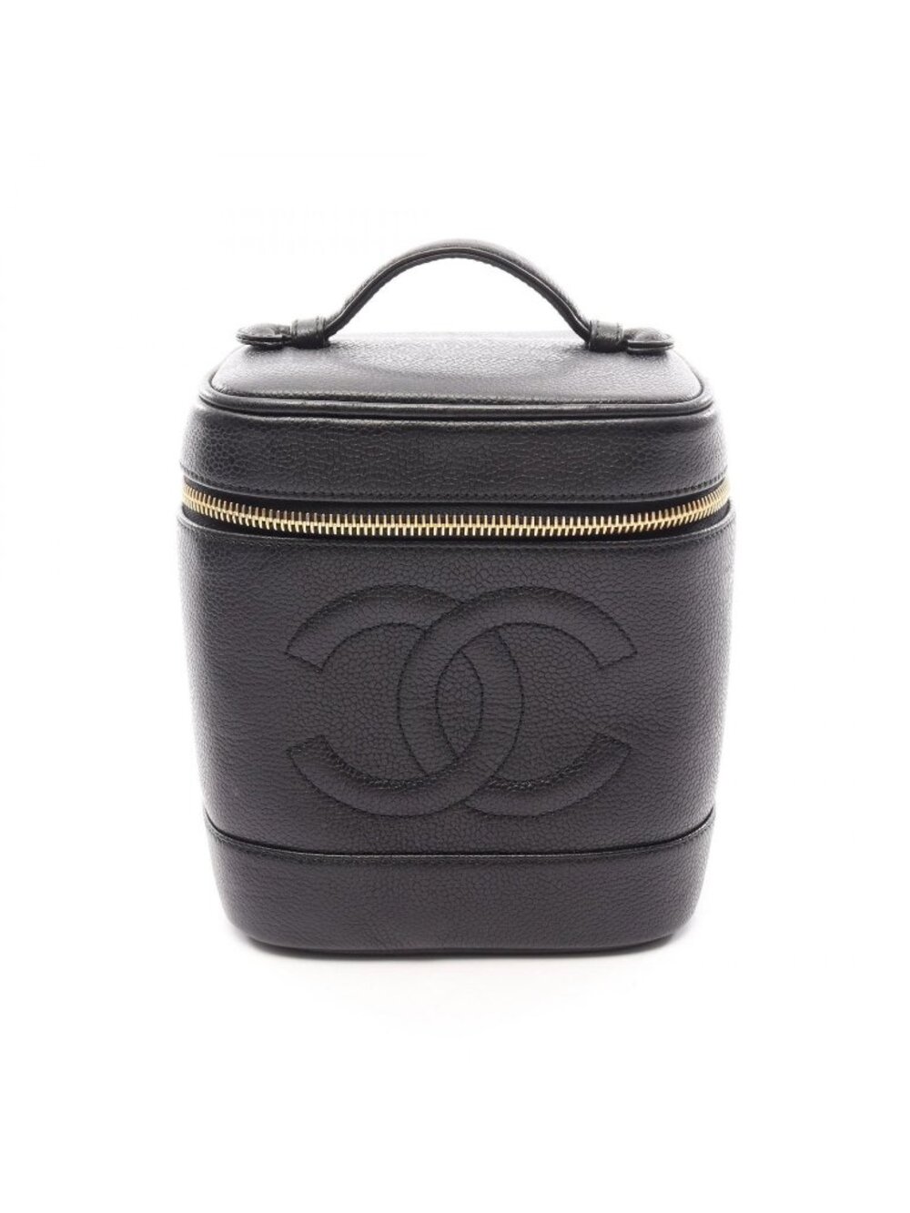 Chanel Handbag CC Logo Black Caviar Leather CC Vertical Vanity